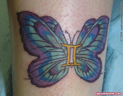 Colored Butterfly And Gemini Tattoo