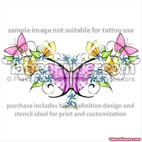Color Flower Butterfly and Gemini Tattoo Design