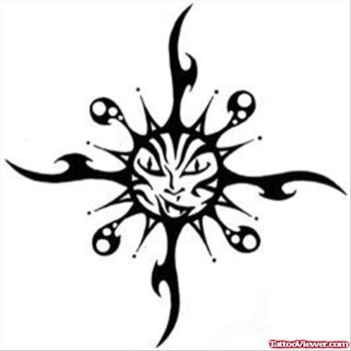 Black Ink Tribal Sun Gemini Tattoo Design