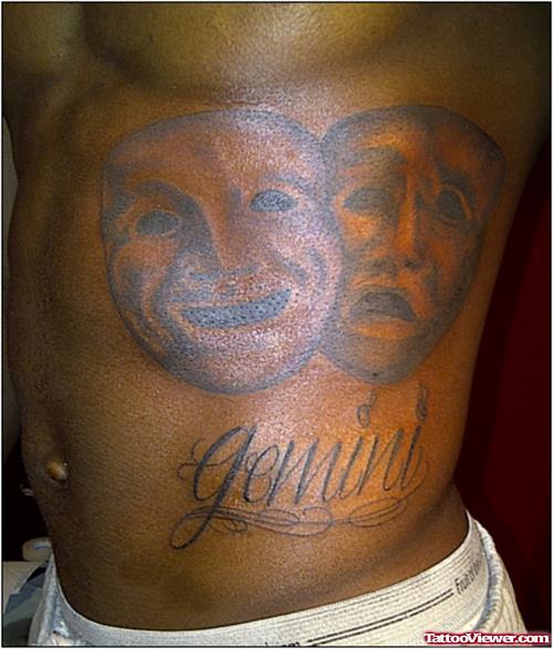 Awful Gemini Tattoo On Rib Side