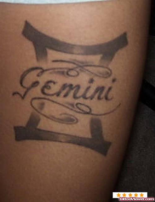 Awesome Grey Ink Gemini Tattoo On Bicep