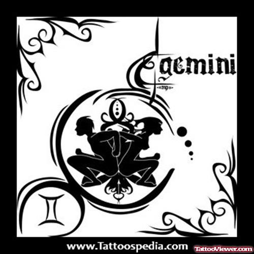 Wonderful Black Ink Gemini Tattoo Design