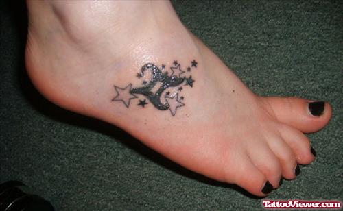 Stars And Gemini Tattoo On Right Foot