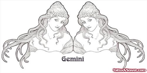 Grey Ink Gemini Tattoo Designs