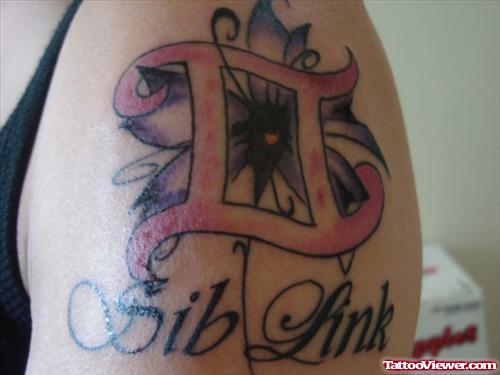Color Ink Gemini Tattoo On Left Shoulder