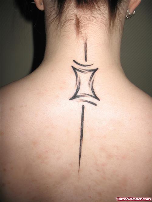 Grey Ink Tribal Gemini Tattoo On Upperback