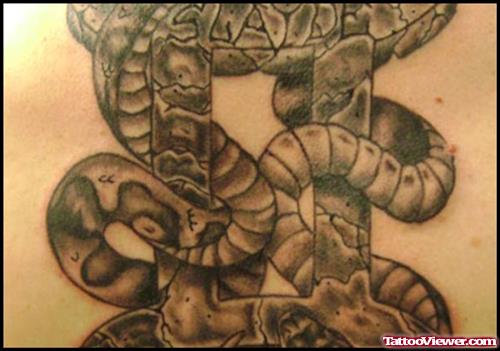 Grey Ink Snakes And Gemini Tattoo Design