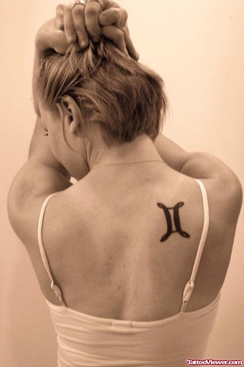 Gemini Tattoo On Girl Right Back Shoulder