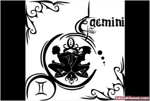 Awesome Colored Gemini Tattoo Design For Lowerback