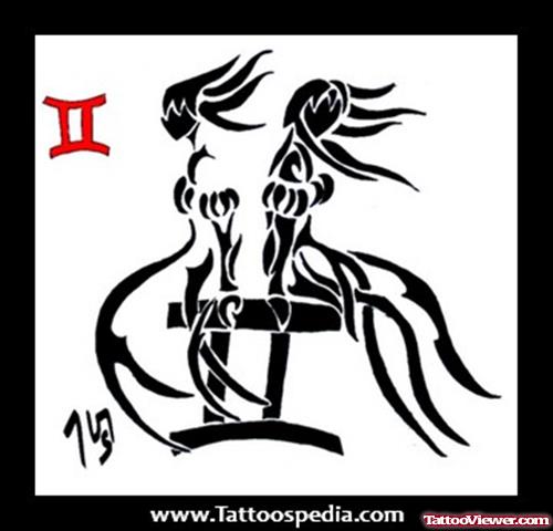 Tribal And Gemini Zodiac Sign Tattoo Design