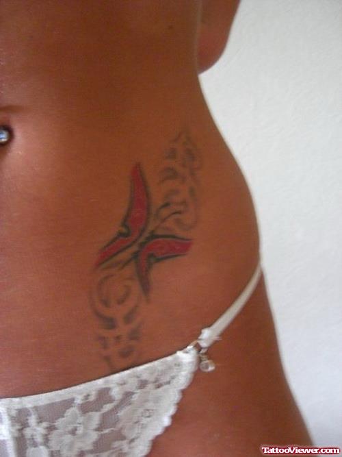 Grey Ink Gemini Tattoo On Hip