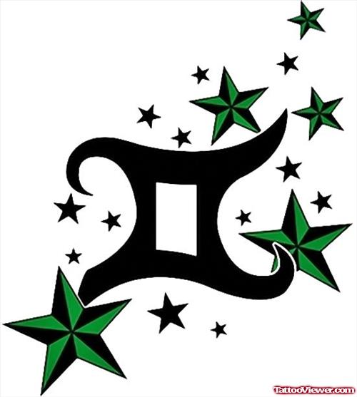 Green Nautical Stars and Gemini Tattoo Design