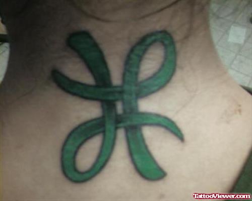 Green Ink Gemini Tattoo On Nape