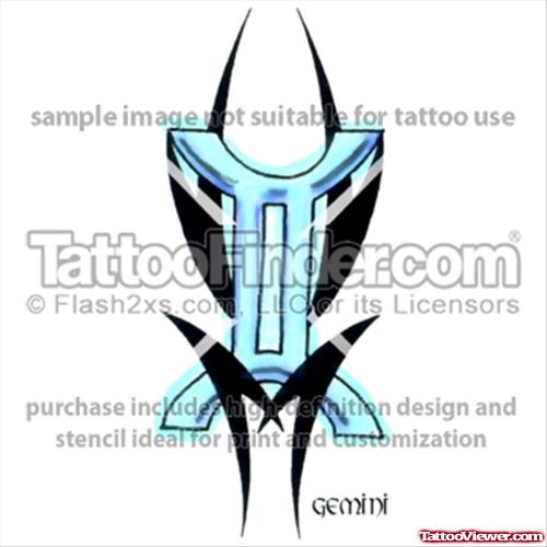 Black Ink Tribal And Gemini Tattoo Design