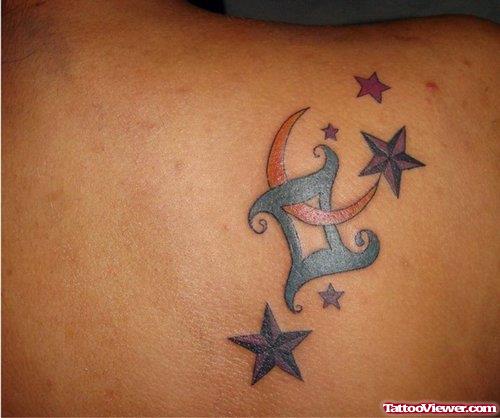 Nautical Stars and Gemini Tattoo On Back Shoulder
