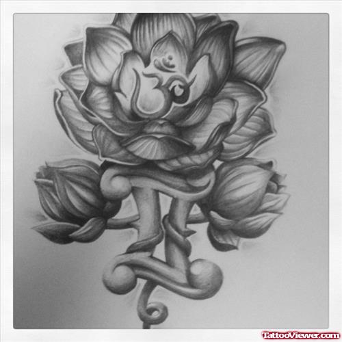 Grey Ink Flower and Gemini Tattoo Design