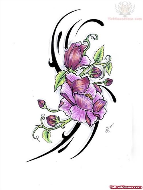Latest Color Flowers And Gemini Tattoo Design