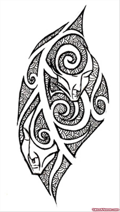 Grey Ink Tribal Gemini Tattoo Design