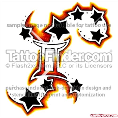 Black Stars And Gemini Tattoo Design
