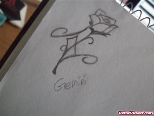 Flower and Gemini Zodiac Tattoo Design