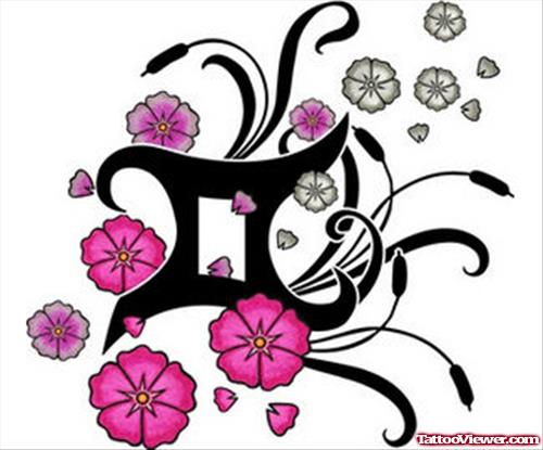 Flowers and Gemini Tattoo Design