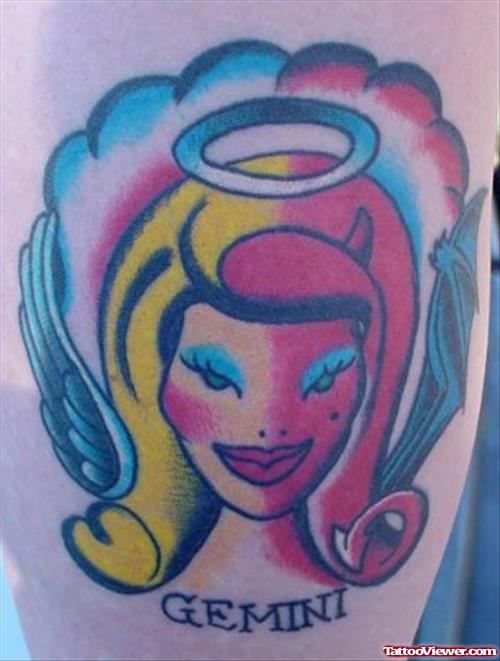 Color Ink Gemini Girl Head Tattoo
