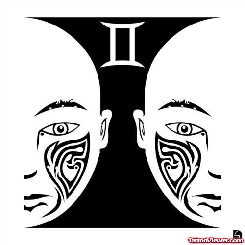 Awesome Tribal Zodiac Gemini Tattoo Design