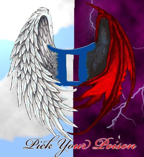 Attractive Angel And Devil Winged Gemini Tattoo Design