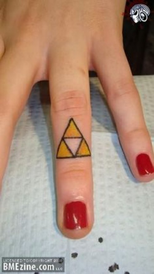 Geometric Triangle Tattoo On Girl Finger