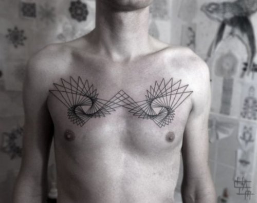 Crazy Geometric Tattoo On Man Chest