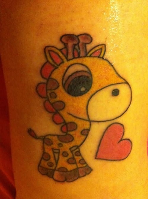 Tiny Heart and Giraffe Tattoo