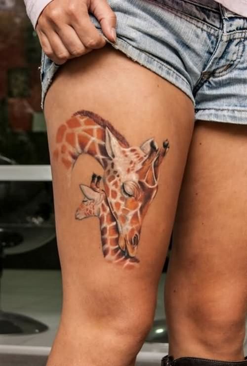 Right Thigh Giraffe Tattoo