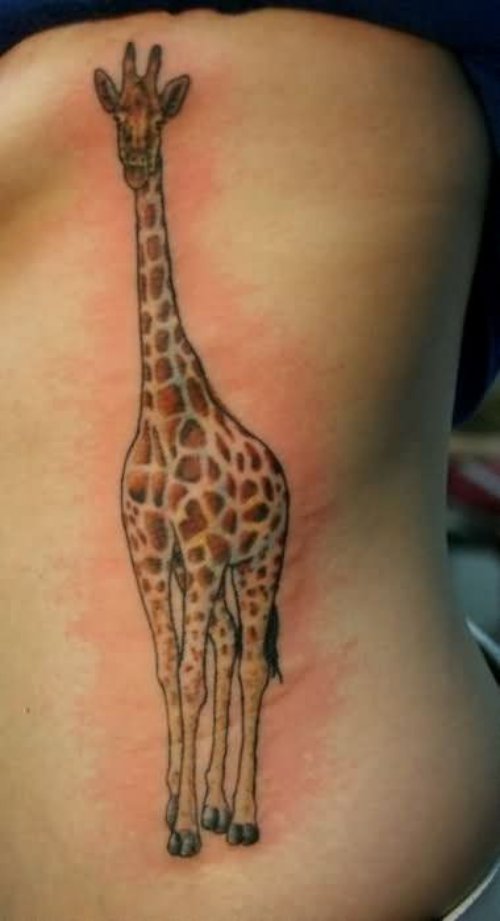 Unique Left Rib Side Giraffe Tattoo