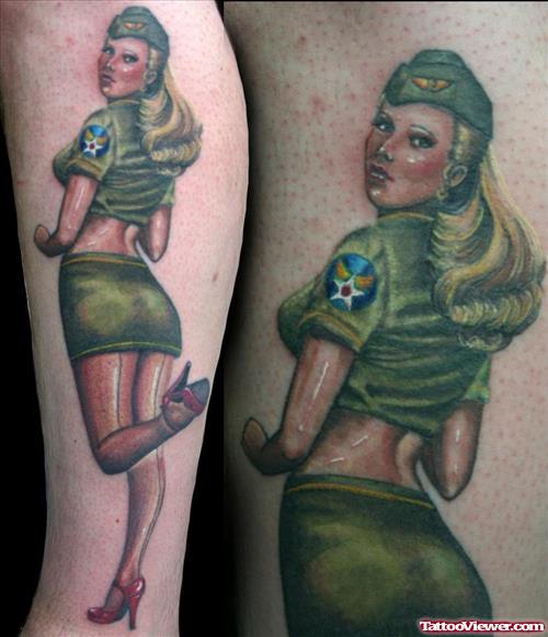 Military Pin Up Girl Tattoo Design