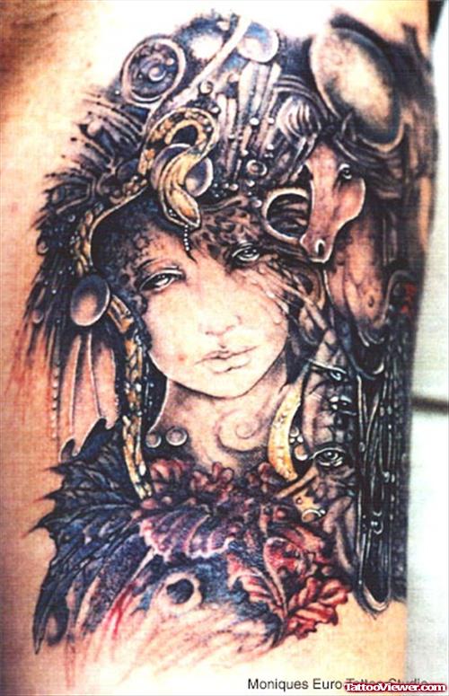 Fantasy Girl n Unicorn Tattoo Design