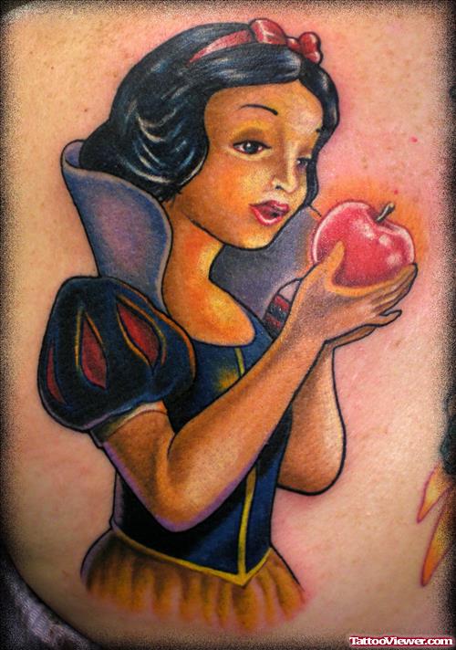Girl Holding Red Apple Tattoo Design