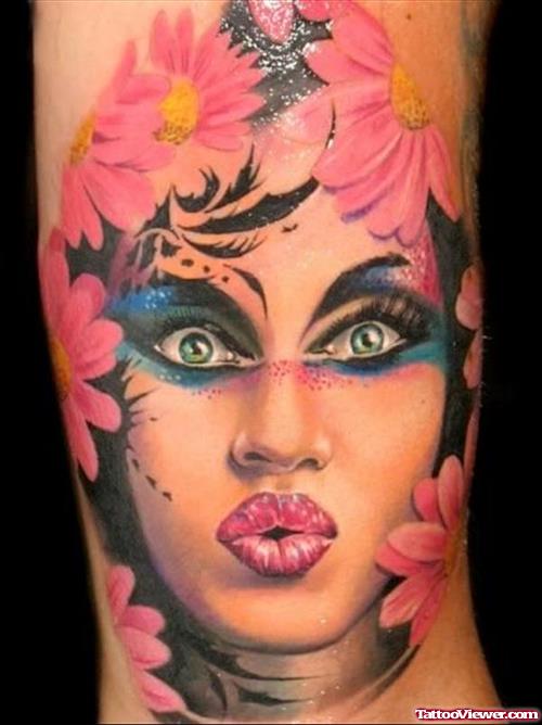 Girl Face Tattoo Design