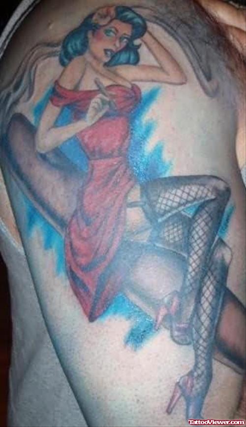 Elegant Girl Tattoo On Shoulder