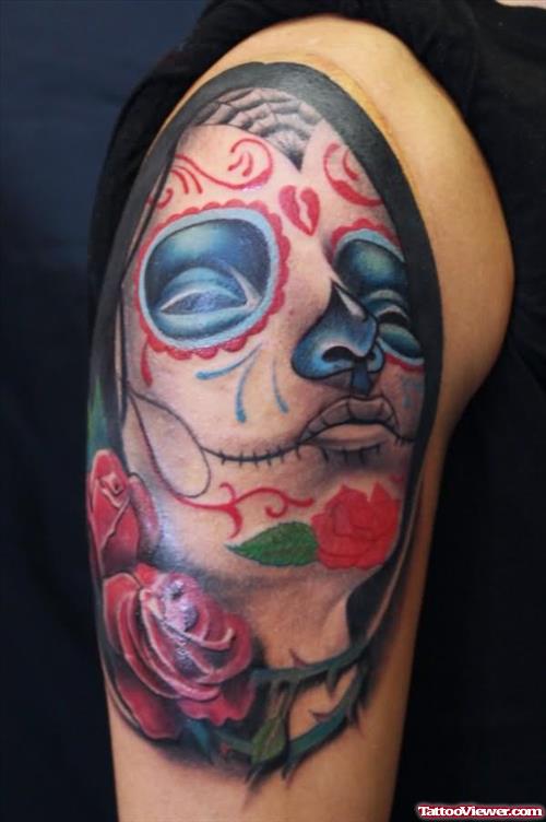 Sleeping Girl Tattoo On Shoulder