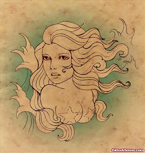 Mermaid Gypsy Girl Tattoo Poster