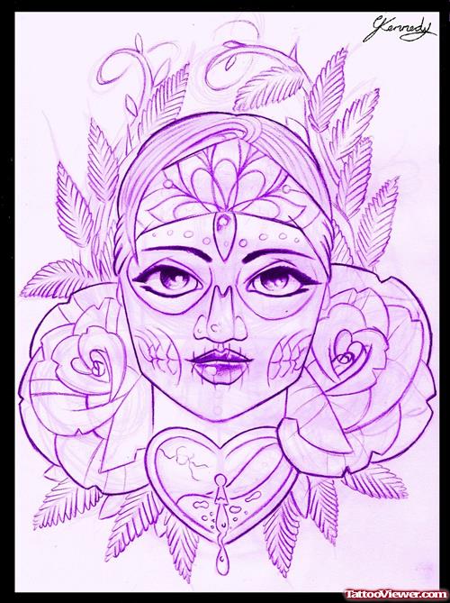 Attractive Day Of The Dead Girl Tattoo Design