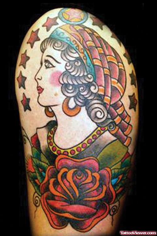 Unique Traditional Gypsy Girl Tattoo Design