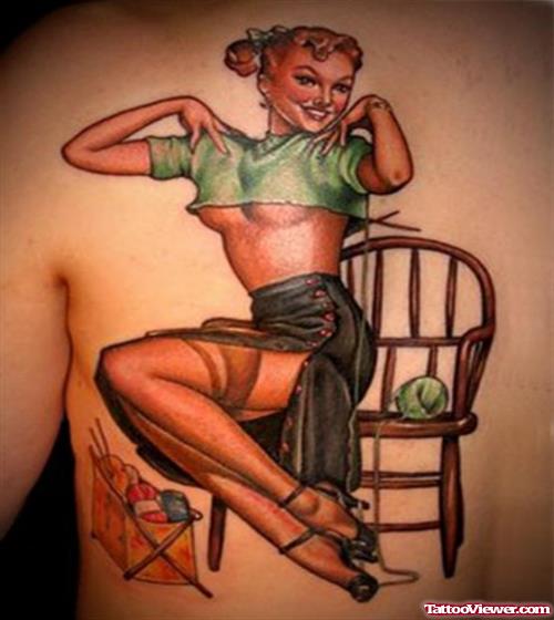 Pin Up Girl Tattoo Design On Back