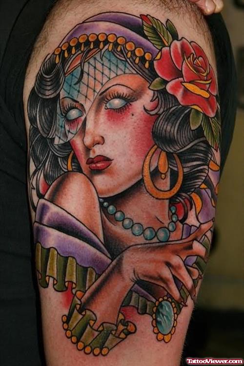 Awesome Gypsy Girl Tattoo Design