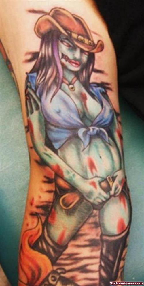 Amazing Zombie Girl Tattoo Image