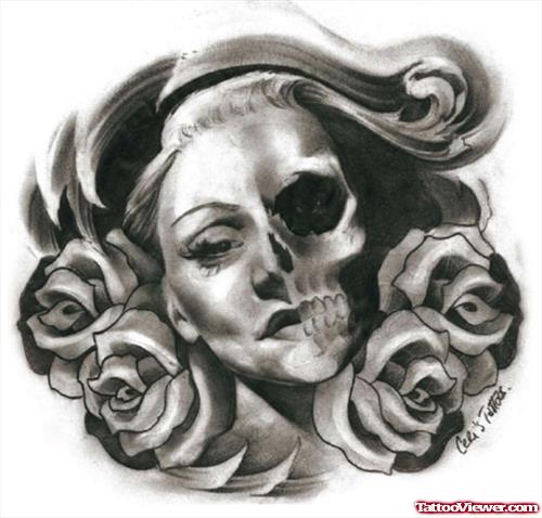 Clown Girl With Roses Tattoo Design
