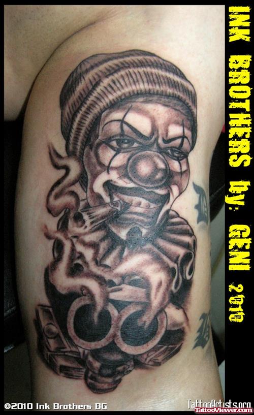 Awful Clown Girl With Skull Tattoo Design