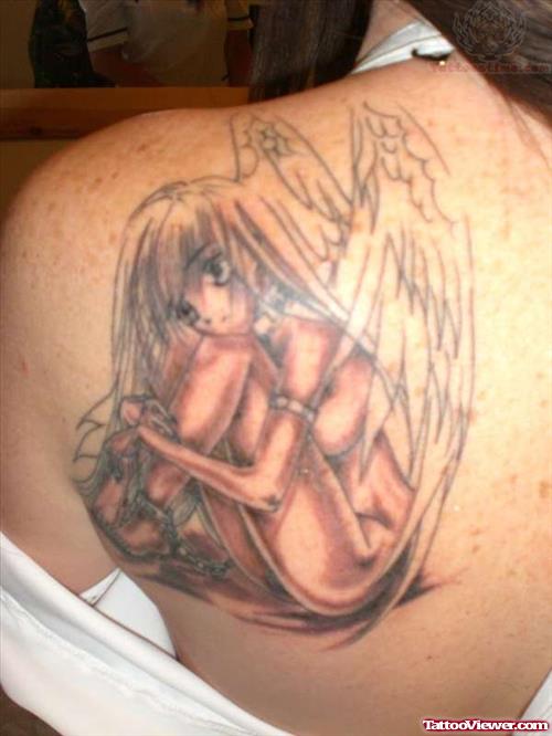 Anime  Girl Tattoo On Back Of Shoulder