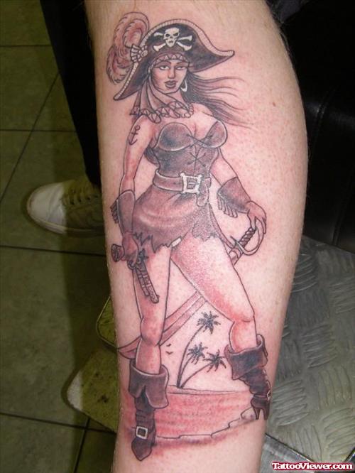 Amazing Pirate Pin Up Girl Tattoo Design