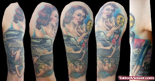 West Pin Up Girl Tattoo On Sleeve